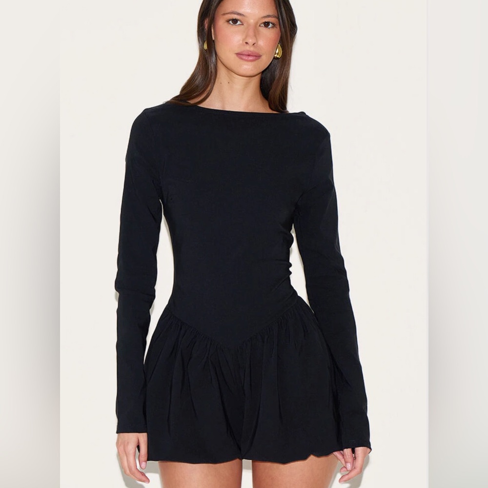 Pretty Little Thing Black Stretch Woven High Neck Puffball Skort Romper